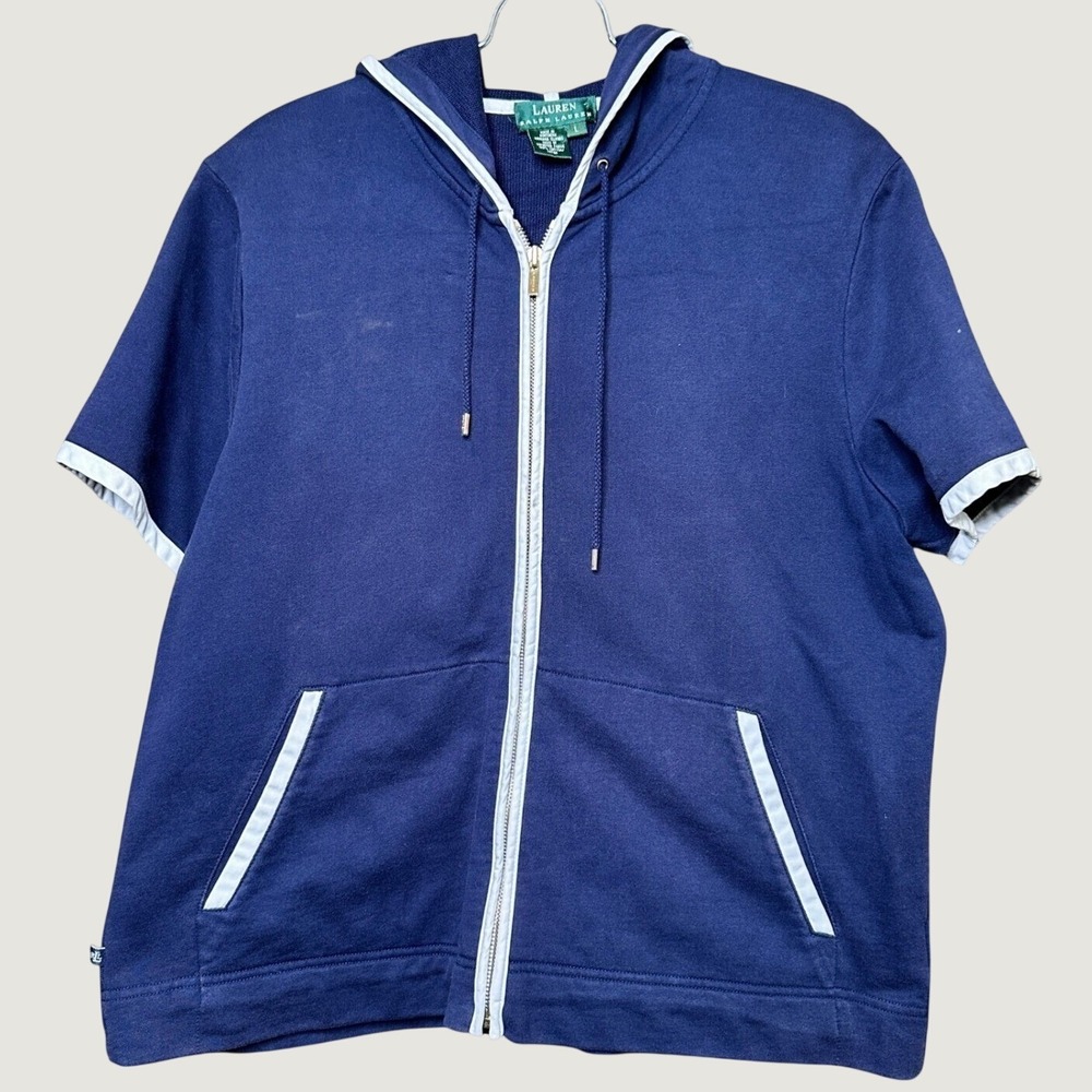 Lauren Ralph Lauren Women Blue Short Sleeve Zip Hoodie Sweatshirt Size L Outdoor